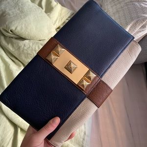 Vince Camuto Navy Colorblock Clutch with Gold Hardware